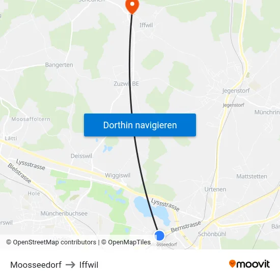 Moosseedorf to Iffwil map