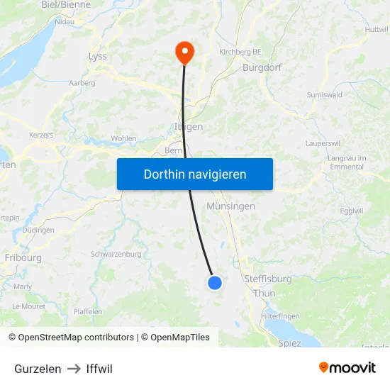 Gurzelen to Iffwil map