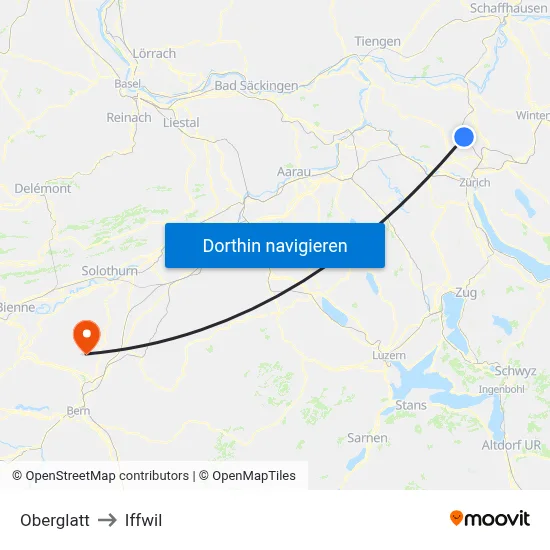Oberglatt to Iffwil map