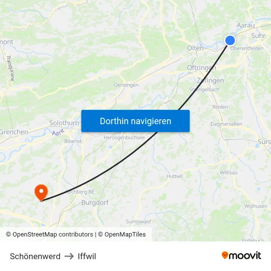 Schönenwerd to Iffwil map