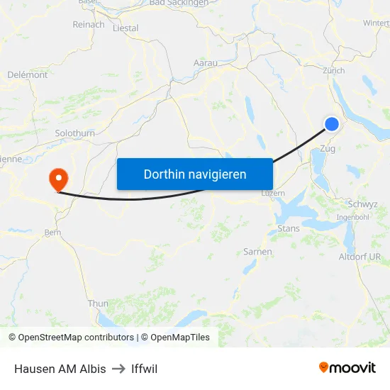 Hausen AM Albis to Iffwil map