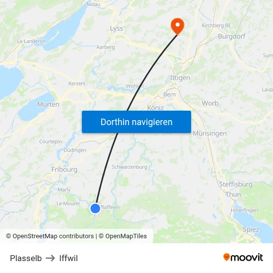 Plasselb to Iffwil map