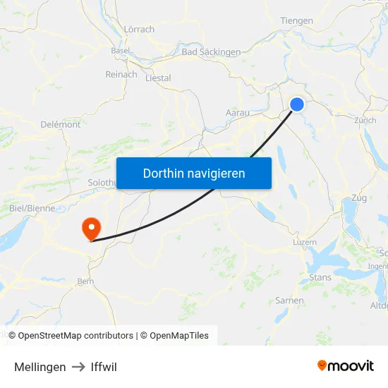 Mellingen to Iffwil map