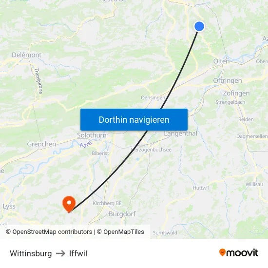 Wittinsburg to Iffwil map