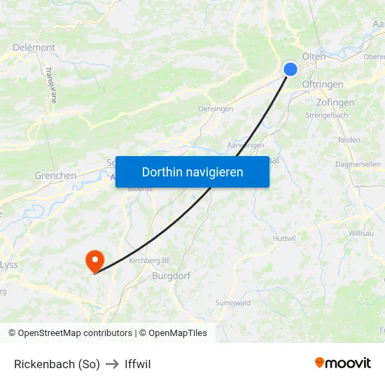Rickenbach (So) to Iffwil map
