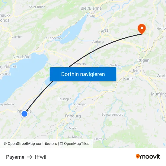Payerne to Iffwil map