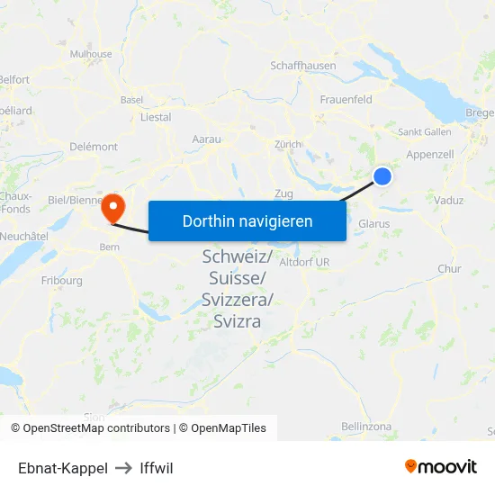 Ebnat-Kappel to Iffwil map