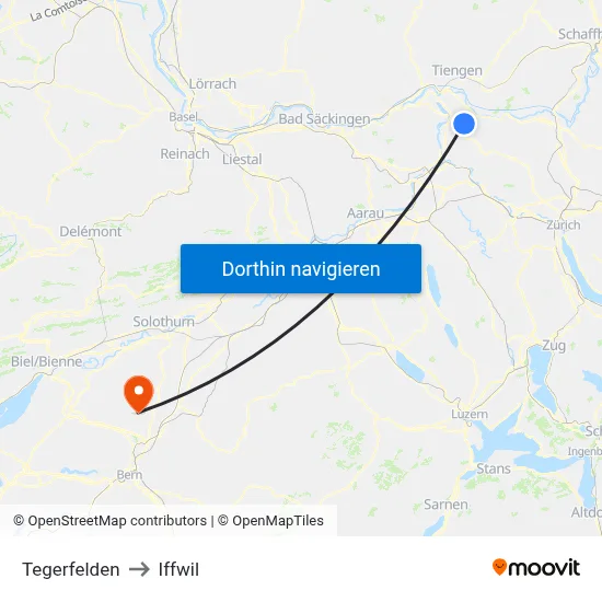 Tegerfelden to Iffwil map