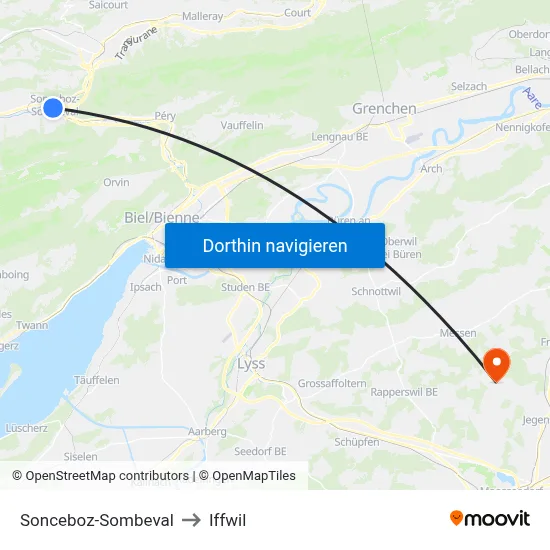 Sonceboz-Sombeval to Iffwil map
