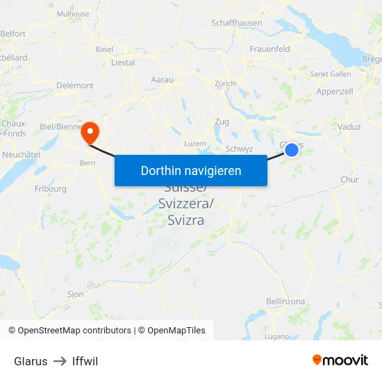 Glarus to Iffwil map