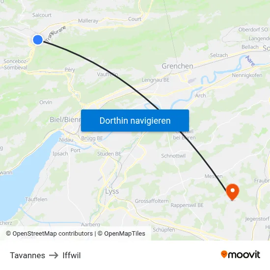 Tavannes to Iffwil map