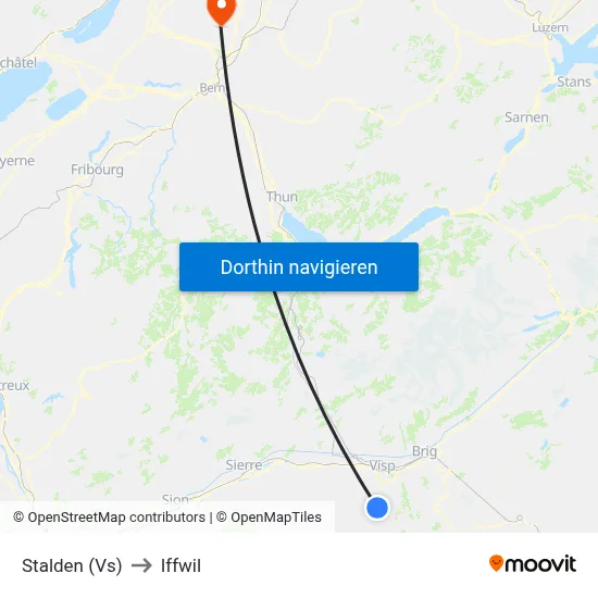 Stalden (Vs) to Iffwil map