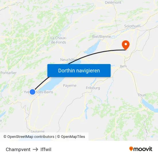 Champvent to Iffwil map