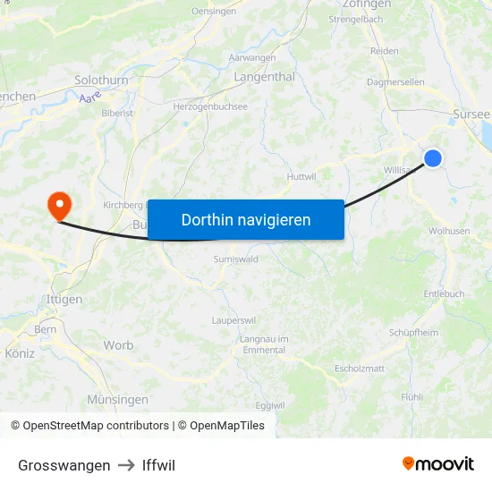 Grosswangen to Iffwil map