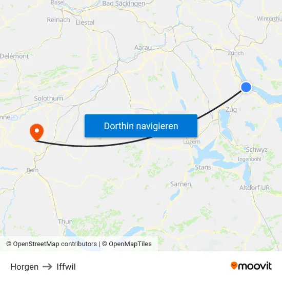 Horgen to Iffwil map