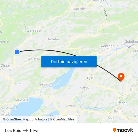 Les Bois to Iffwil map