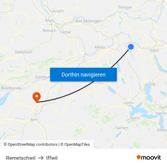 Remetschwil to Iffwil map