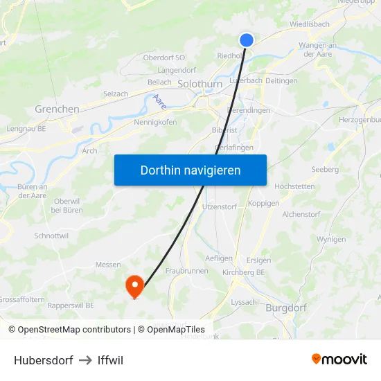 Hubersdorf to Iffwil map