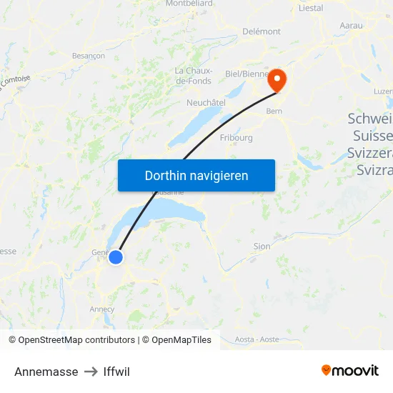 Annemasse to Iffwil map