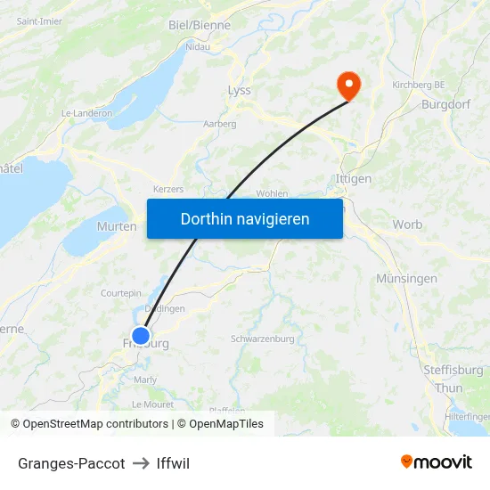 Granges-Paccot to Iffwil map