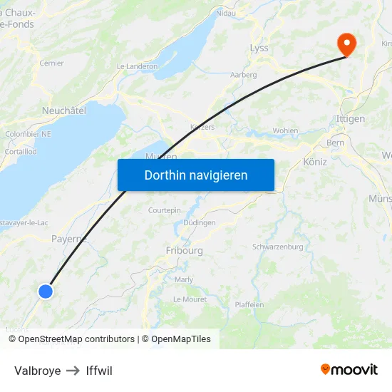 Valbroye to Iffwil map