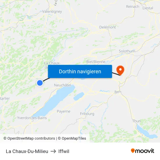 La Chaux-Du-Milieu to Iffwil map