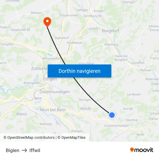 Biglen to Iffwil map