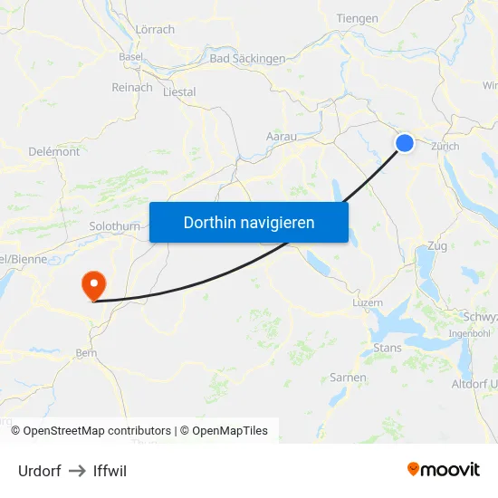Urdorf to Iffwil map