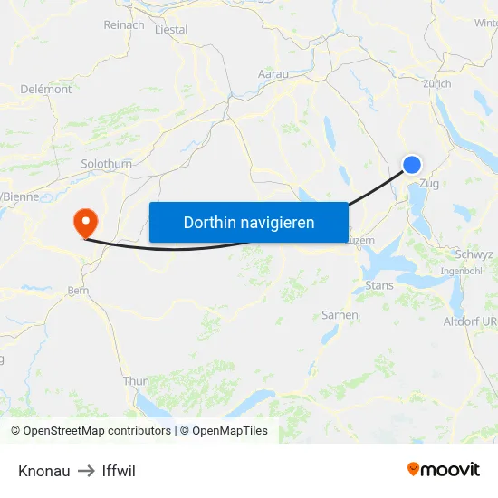 Knonau to Iffwil map