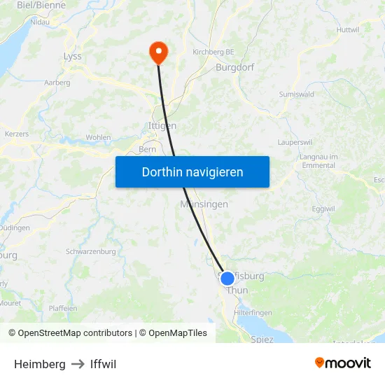 Heimberg to Iffwil map