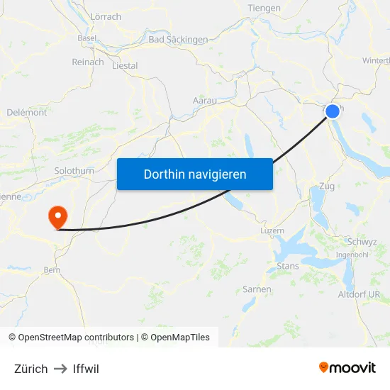 Zürich to Iffwil map