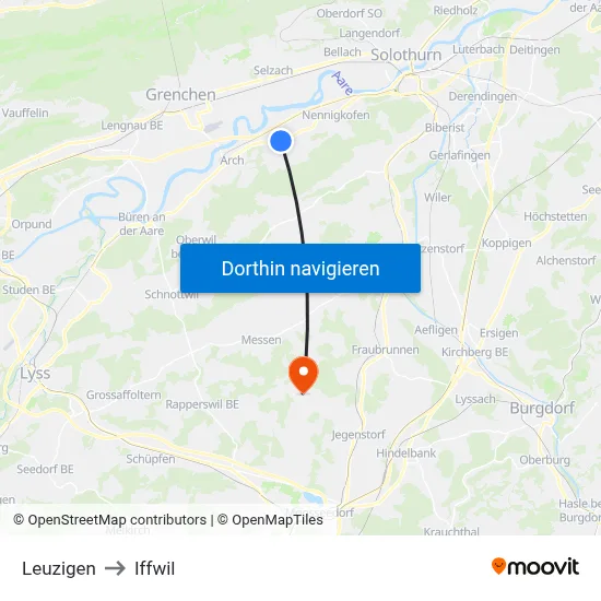 Leuzigen to Iffwil map