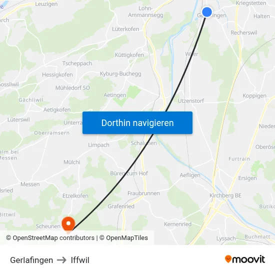 Gerlafingen to Iffwil map