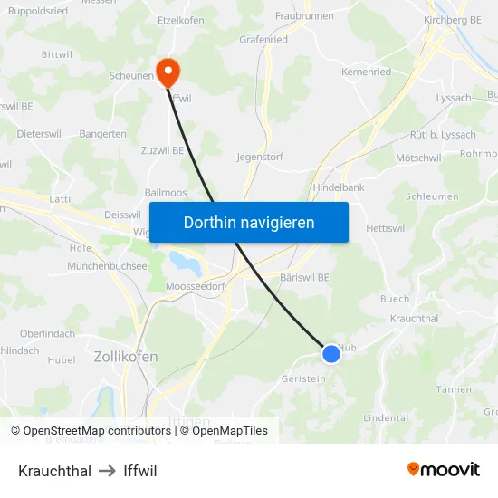 Krauchthal to Iffwil map