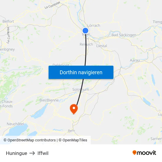 Huningue to Iffwil map