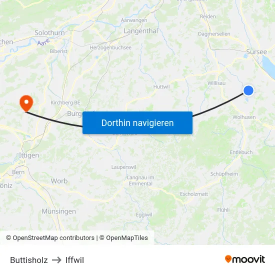 Buttisholz to Iffwil map