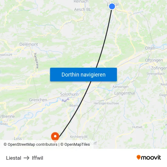Liestal to Iffwil map