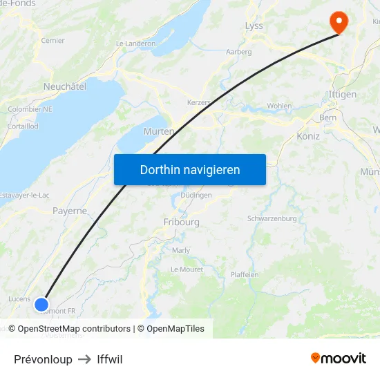 Prévonloup to Iffwil map