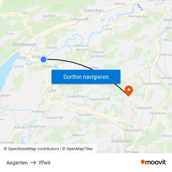 Aegerten to Iffwil map
