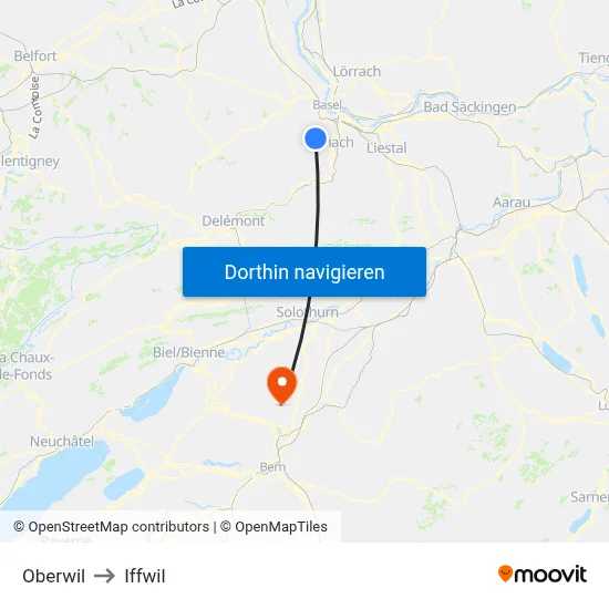 Oberwil to Iffwil map