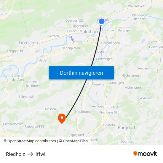 Riedholz to Iffwil map