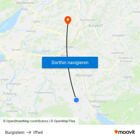 Burgistein to Iffwil map