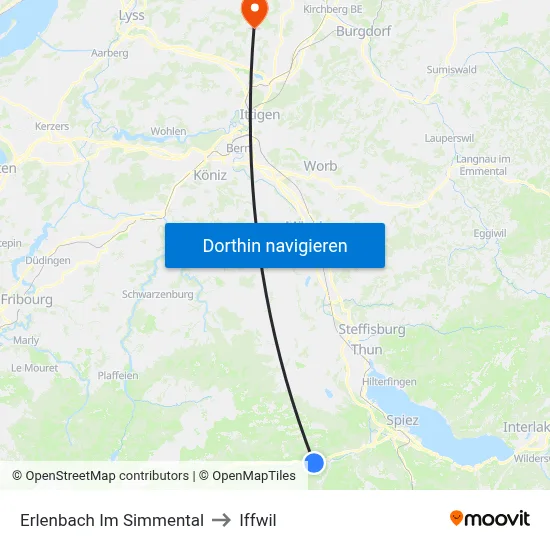 Erlenbach Im Simmental to Iffwil map
