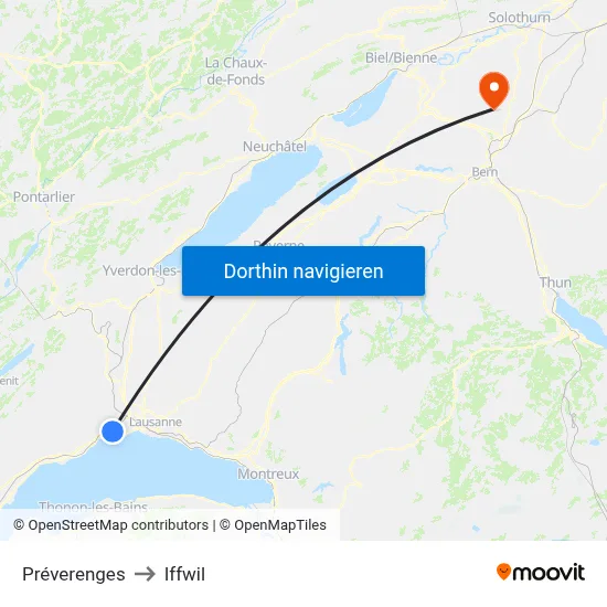 Préverenges to Iffwil map