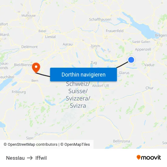 Nesslau to Iffwil map