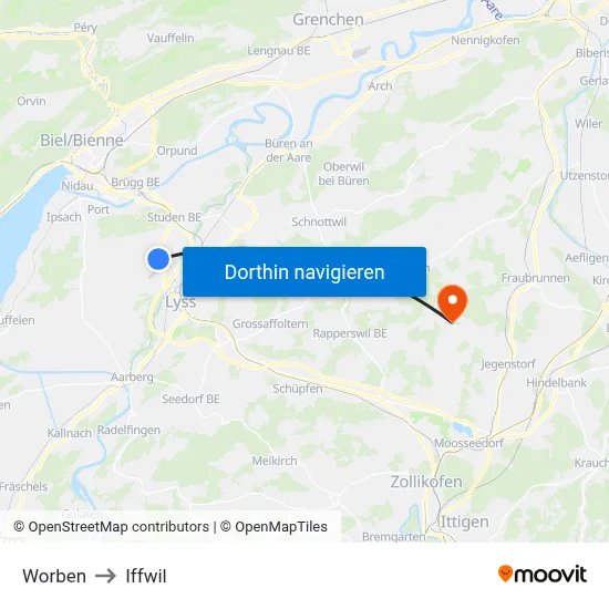 Worben to Iffwil map