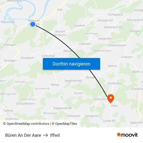 Büren An Der Aare to Iffwil map