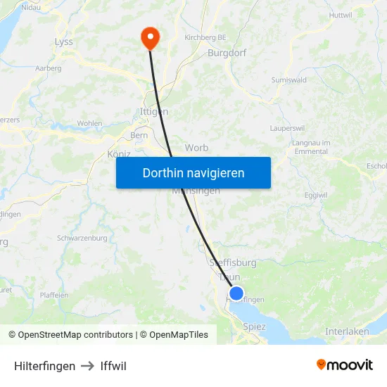 Hilterfingen to Iffwil map