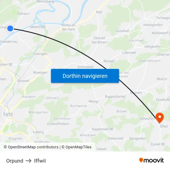 Orpund to Iffwil map