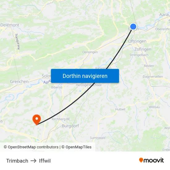 Trimbach to Iffwil map